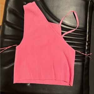 Zara Hot Pink One-Shoulder Asymmetric Crop Top
